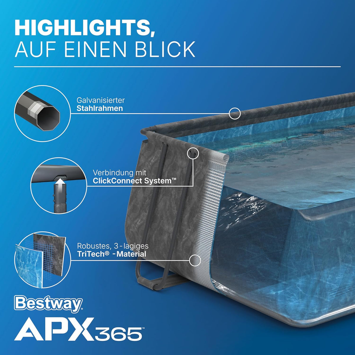 Bestway APX365 Winterfestes Frame Pool Set – Nahaufnahme 7/9