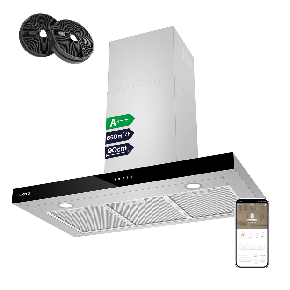 Ciarra CBCS9102 roestvrijstalen afzuigkap van 90 cm in de keuken