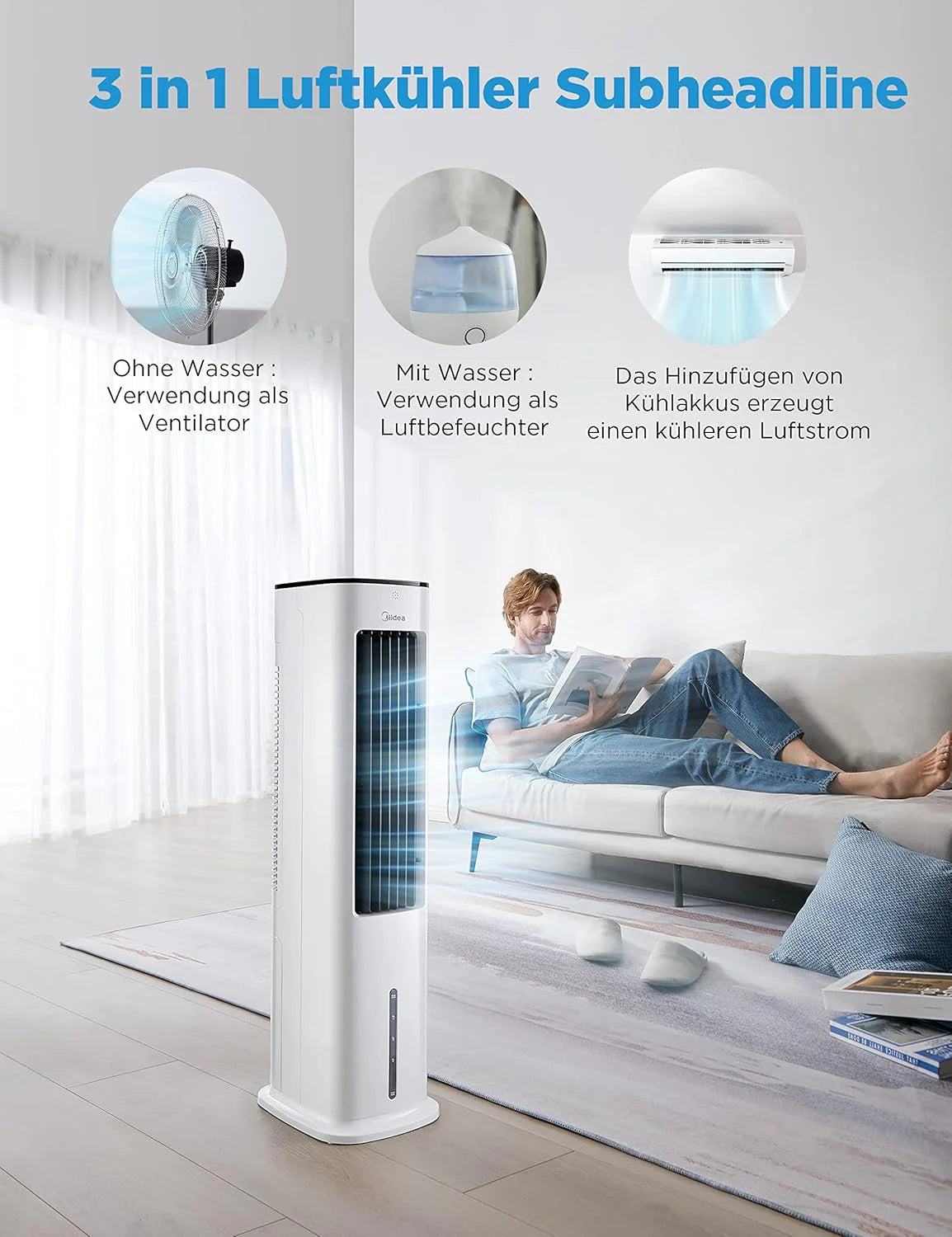Produktbild: Midea Luftkühler mit Wasserkühlung – Frontansicht