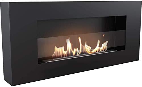 Cheminée Bio KRATKI Delta Flat avec vitrage | 400 x 900 cm | Conteneur de 0,4 L | Noir | Cheminée Murale | Idéal pour la Maison, Le Salon ou la Chambre | Testé TüV - Rhénanie