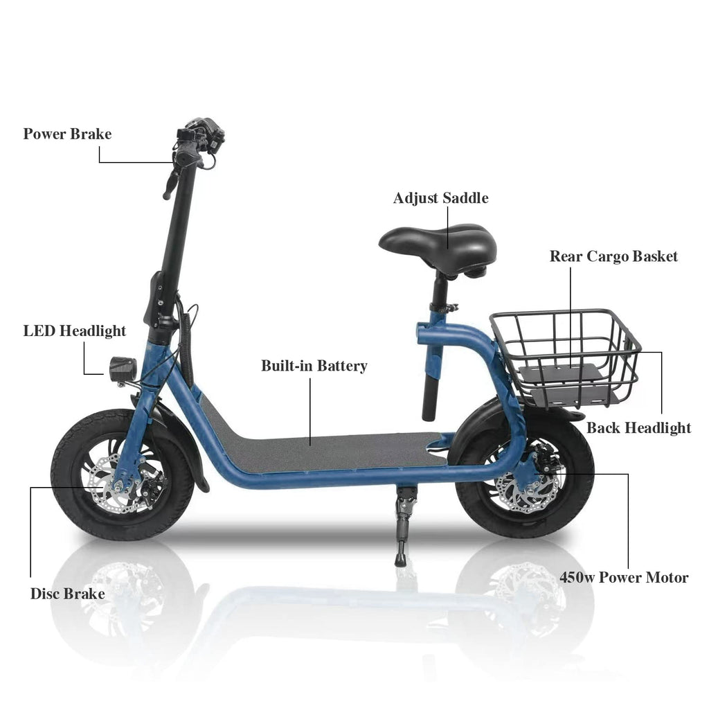 Zijaanzicht van de opgevouwen elektrische scooter