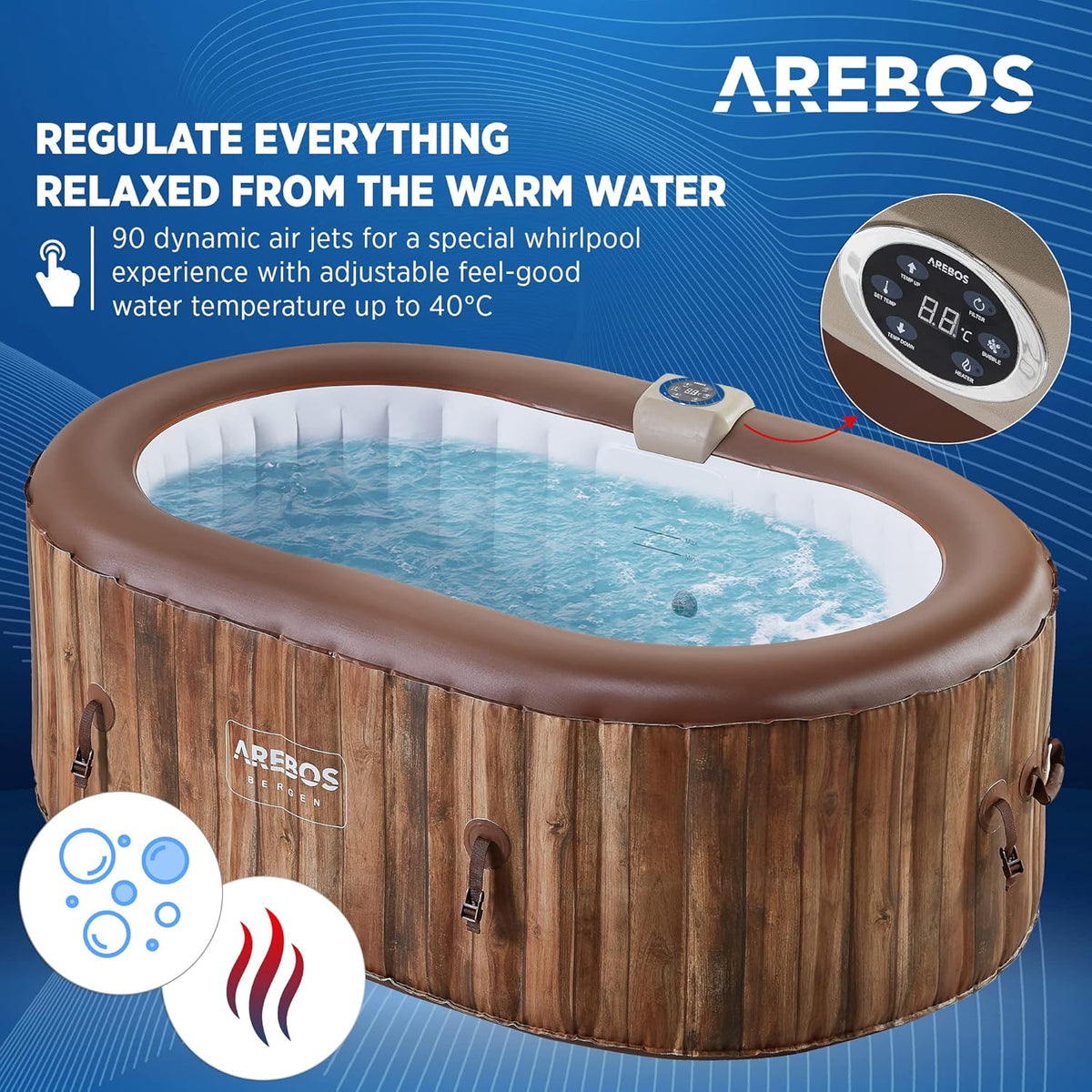 Arebos aufblasbarer Whirlpool 190x120 cm im Garten