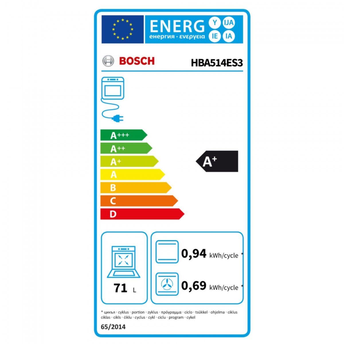 Bosch HBA514ES3 inbouwoven roestvrij staal, open oven met interieur