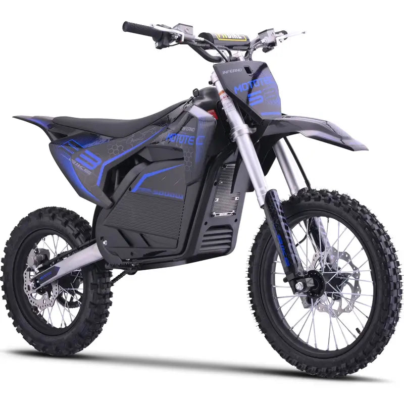 MotoTec 72V Pro crossmotor – blauwe MotoTec 72V Pro crossmotor vooraanzicht