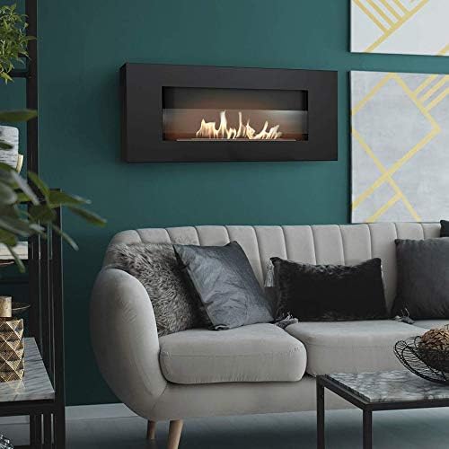 Cheminée Bio KRATKI Delta Flat avec vitrage | 400 x 900 cm | Conteneur de 0,4 L | Noir | Cheminée Murale | Idéal pour la Maison, Le Salon ou la Chambre | Testé TüV - Rhénanie