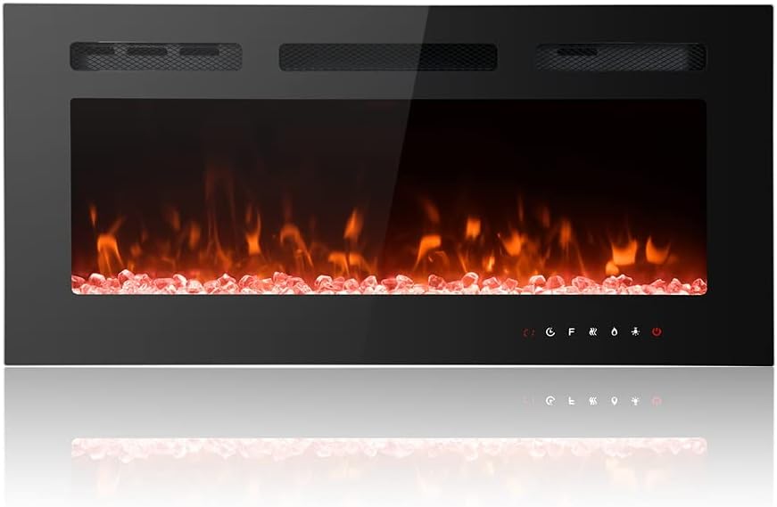 M.C.Haus Cheminée électrique Ultra-Mince, Silencieuse, 12 Couleurs de Flamme Variables, écran Tactile en Verre et Télécommande, avec Jeu de B?ches et Cristal(102cm,Noir)