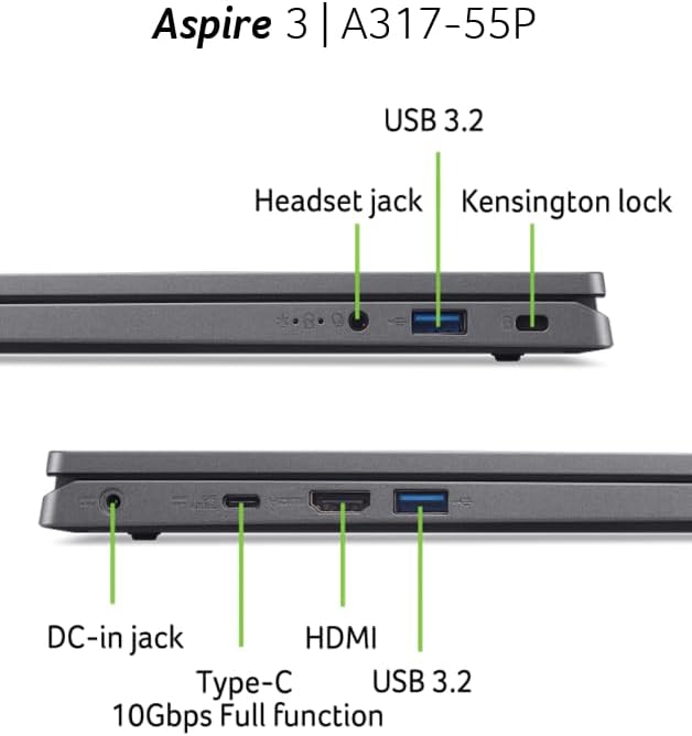 Acer Aspire 3 A317-55P-C8DB  Ordinateur Portable 17.3" Full HD IPS  PC Portable (Intel Processeur Celeron N100  Ram 4Go  SSD 128Go  Intel UHD Graphics  Windows 11 Famille) Clavier AZERTY  Laptop Gris