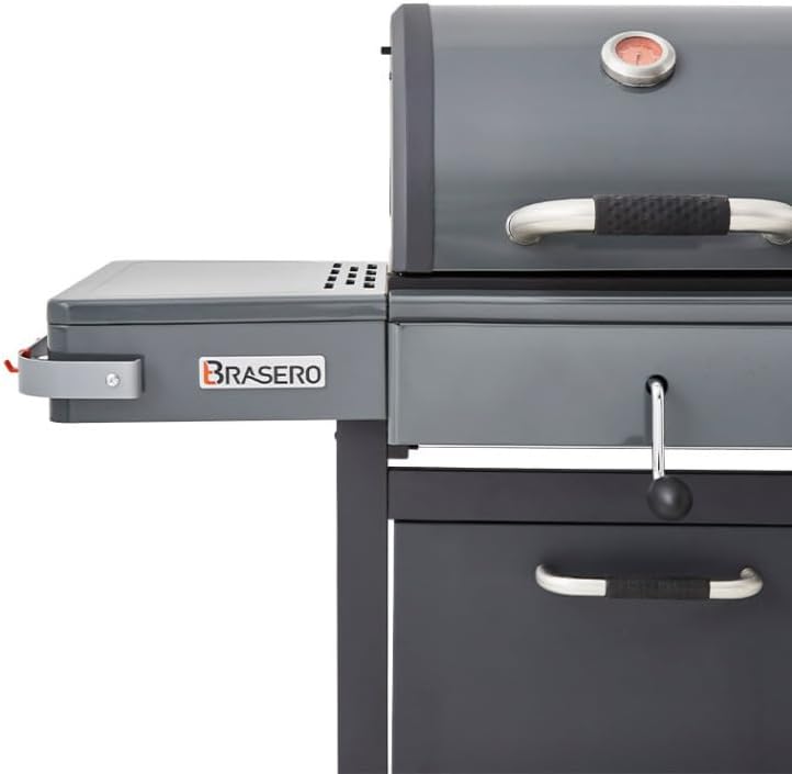 BRASERO - Barbecue Bi-Energy Gun Metal XL - Barbecue Charbon et Plancha 60 x 42 cm à gaz avec br?leur latéral -12,95 KW