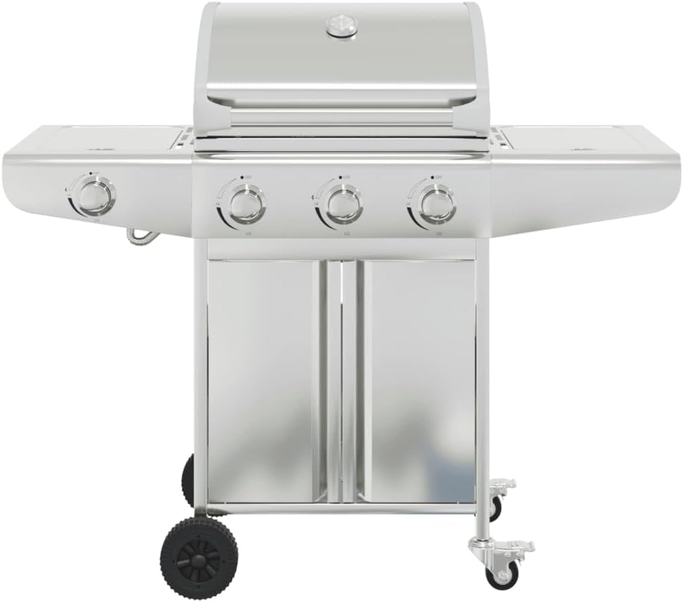 Furniture Select-Barbecue à gaz avec 4 br?leurs en acier inoxydable Argenté