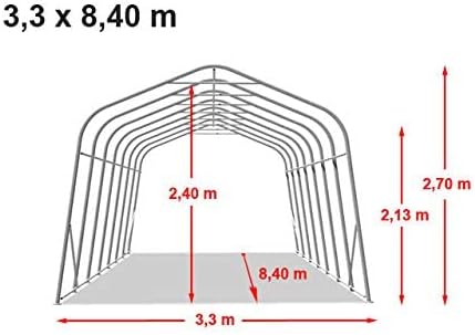 TOOLPORT Tente-Garage carport 3,3 x 8,4 m d'élevage abri agricole Tente de Stockage bache PVC 800 N Armature Solide Vert Fonce