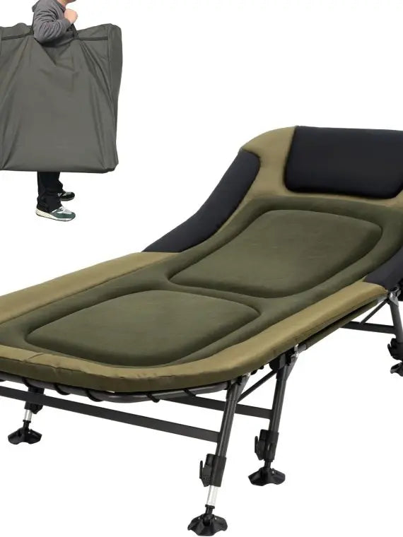 Zijaanzicht van het veldbed met zichtbaar inklapbaar frame