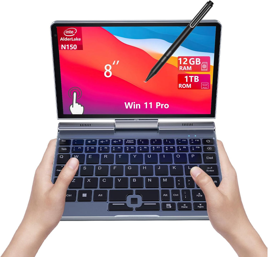 8 inch 2-in-1 mini laptop – KOOFORWAY 8 inch mini-laptop open in zilver