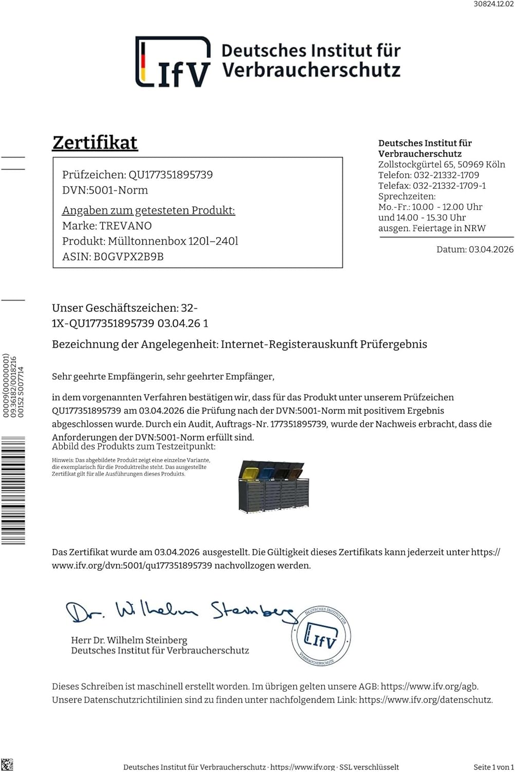 Produktbild: TREVANO Mülltonnenbox 3er 240l - Mülltonnenverkleidung 3 Ton – Verpackung und Lieferumfang