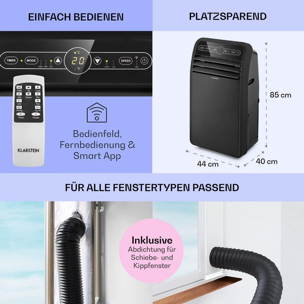 Produktbild: Klarstein Mobile Klimaanlage mit Abluftschlauch – seitliche Blende