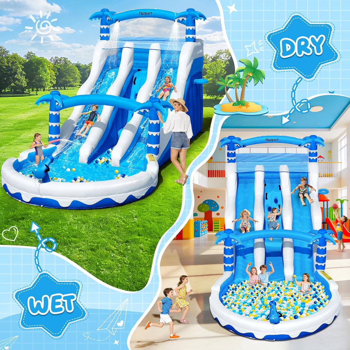 Produktbild: Hüpfburg XXL mit 2 Wasserrutsche für Gewerblichen Erwachsene – Rückansicht