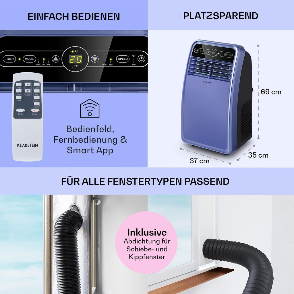 Produktbild: Klarstein Mobile Klimaanlage mit Abluftschlauch – Verpackung und Lieferumfang