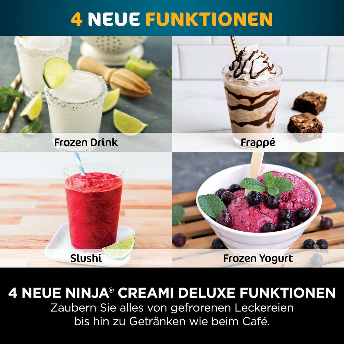 Ninja CREAMi Deluxe Eis-und Eisgetränkmaschine mit 2 Bechern – Frontalansicht 4/8