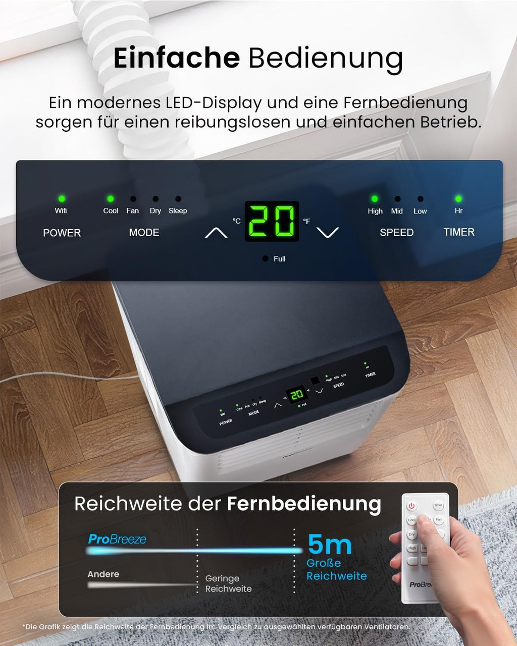Produktbild: Pro Breeze 12000 BTU Mobile Klimaanlage (Räume bis 50㎡) – Kl – mit Zubehör