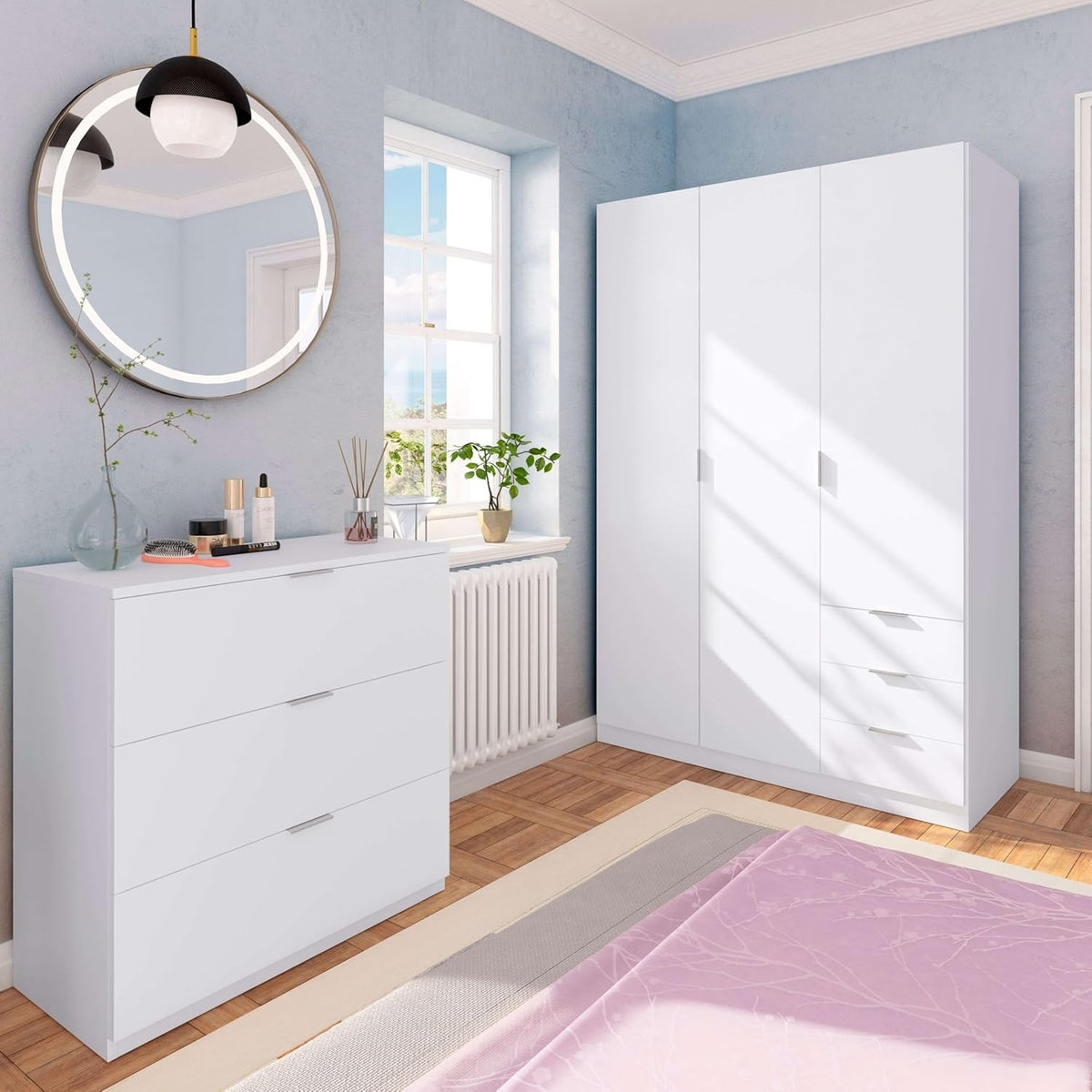 Open kast met kledingbar en planken