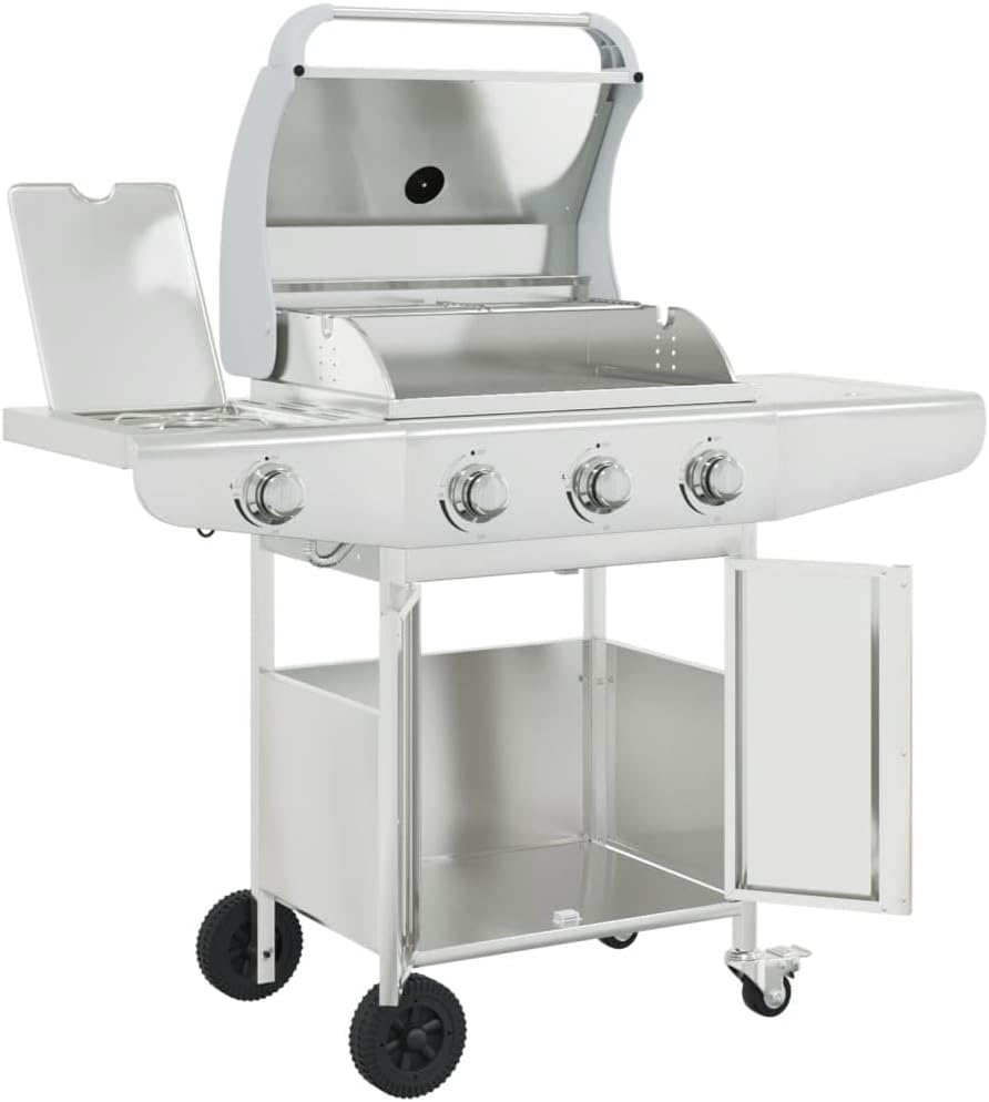 Furniture Select-Barbecue à gaz avec 4 br?leurs en acier inoxydable Argenté