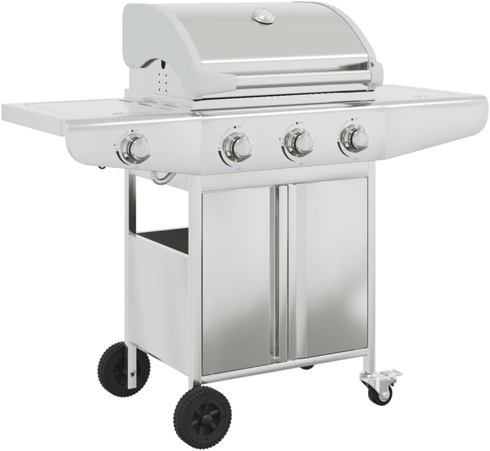 Furniture Select-Barbecue à gaz avec 4 br?leurs en acier inoxydable Argenté