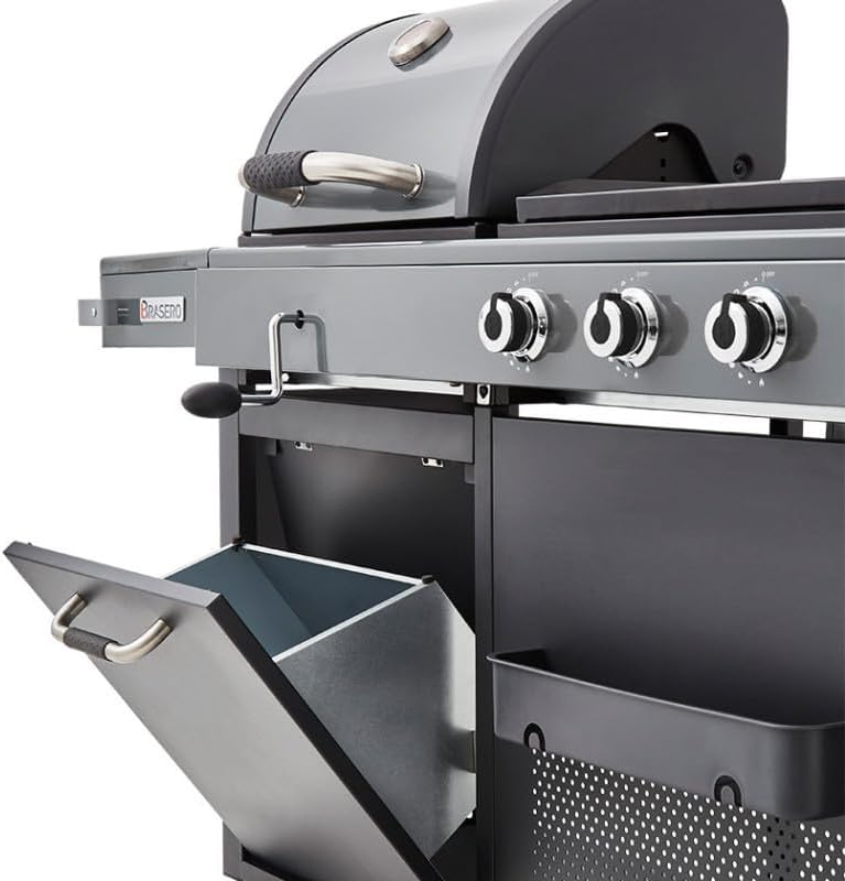 BRASERO - Barbecue Bi-Energy Gun Metal XL - Barbecue Charbon et Plancha 60 x 42 cm à gaz avec br?leur latéral -12,95 KW
