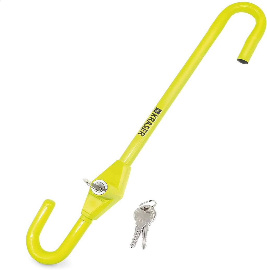 KRASER KR835 Antivol Voiture Volant Pédale, Canne Jaune Haute Visibilité, Verrouillage Sécurité en Acier, Crochet Réglable Plus Extensible, Barre Bloque Volant Universel pour Auto Camping Car Fourgon
