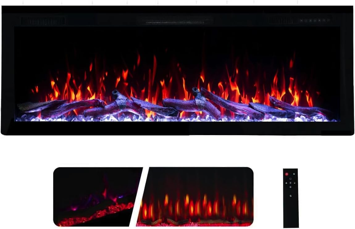 Cheminée électrique Weka Fireplace E42, Montage Mural et Encastré, Puissance de 750 W/1500 W, 13 Couleurs de Fond, Effets de Flamme réglables, Protection Contre la surchauffe (107 cm)