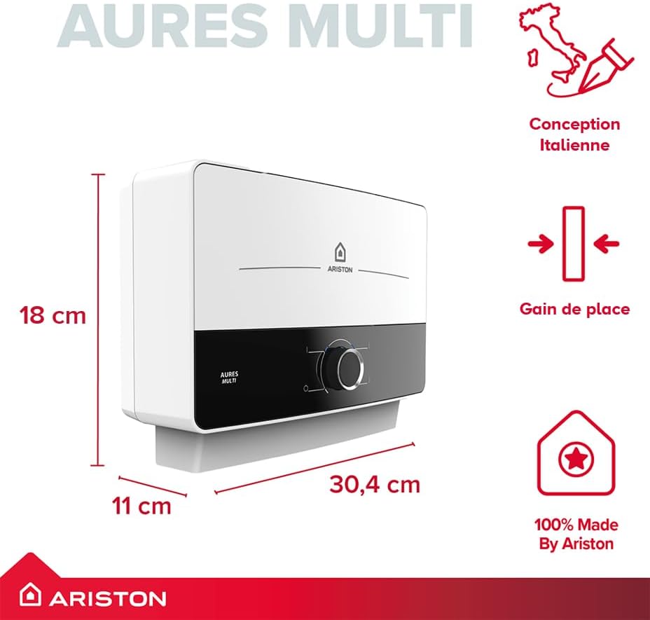 Ariston Aures Multi 5kW FR – Chauffe-Eau Instantané électrique Haute Pression – 32A – Multipoints de Puisage pour Confort Immédiat – Con?u pour une installation en France
