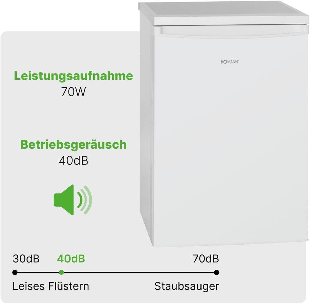Bomann Réfrigérateur 133L blanc VS2185-1-blanc, Capacité nette : 133 litres, éclairage intérieur à DEL, Contr?le de la température en continu, 3 clayettes en verre