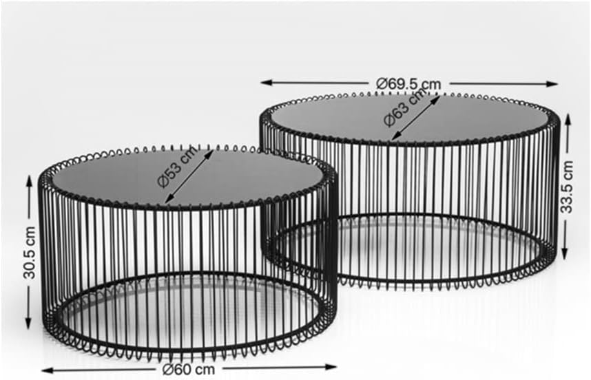 Kare Design Tables basses Wire, argenté/miroir, rond, acier, verre, table basse salon lot de 2, meuble, table de salon, chambre, ?70cm, ?60cm