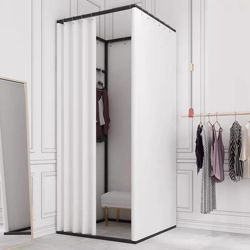 TEENKON Magasin de vêtements, vestiaire portable avec rideau d'ombrage, utilisé dans le bureau, le centre commercial, la boutique, la maison, protection de la vie privée mobile temporaire (blanc, 99,1