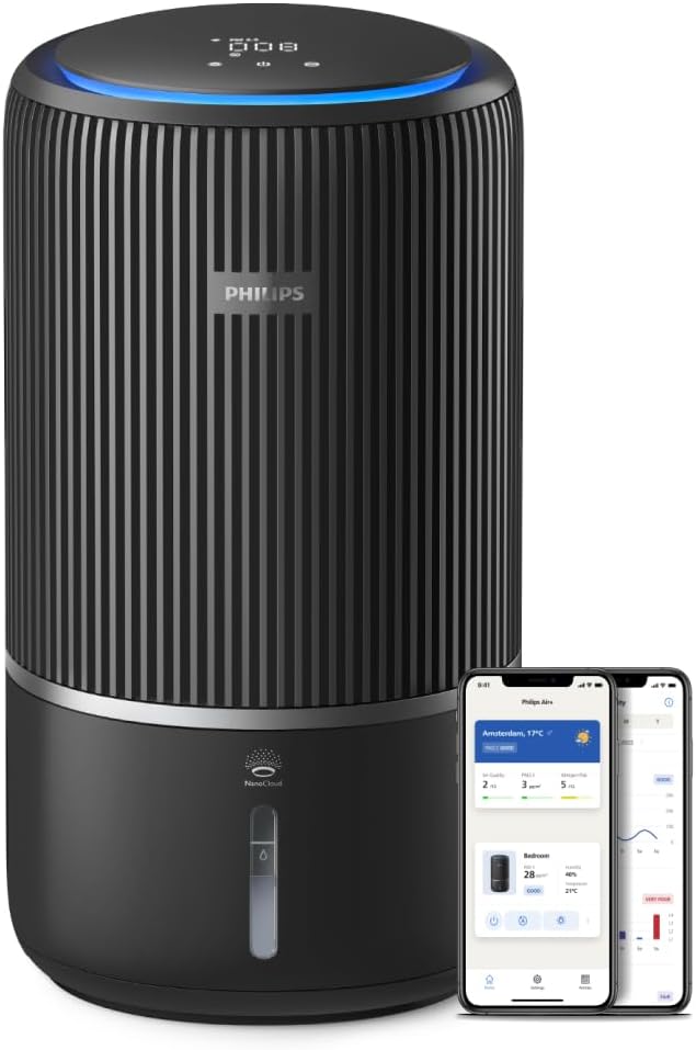 Philips Série 3400 Purificateur d'Air et Humidificateur 2 en 1, Filtre HEPA NanoProtect + Filtre à Charbon Actif, Humidification Hygiénique, CADR 300 m3/h, Taux d'Humidification 650 ml/h (AC3421/13)
