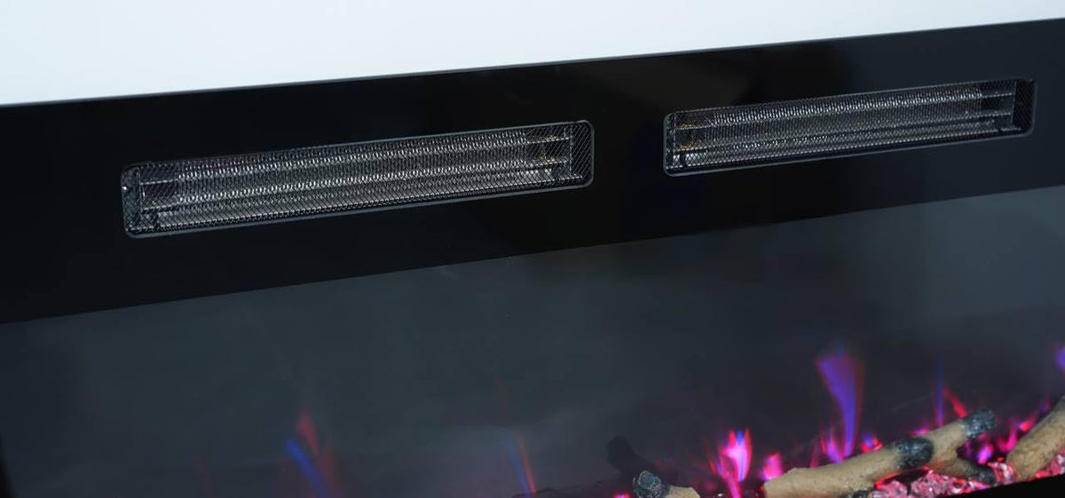 Mystflame Crystal 50 - Cheminée électrique Murale avec Wi-FI, 127 cm, Ultra Fine 8 cm, 12 Couleurs de Flamme, Thermostat 750/1500W, Poêle Confortable, écran Tactile et Minuterie