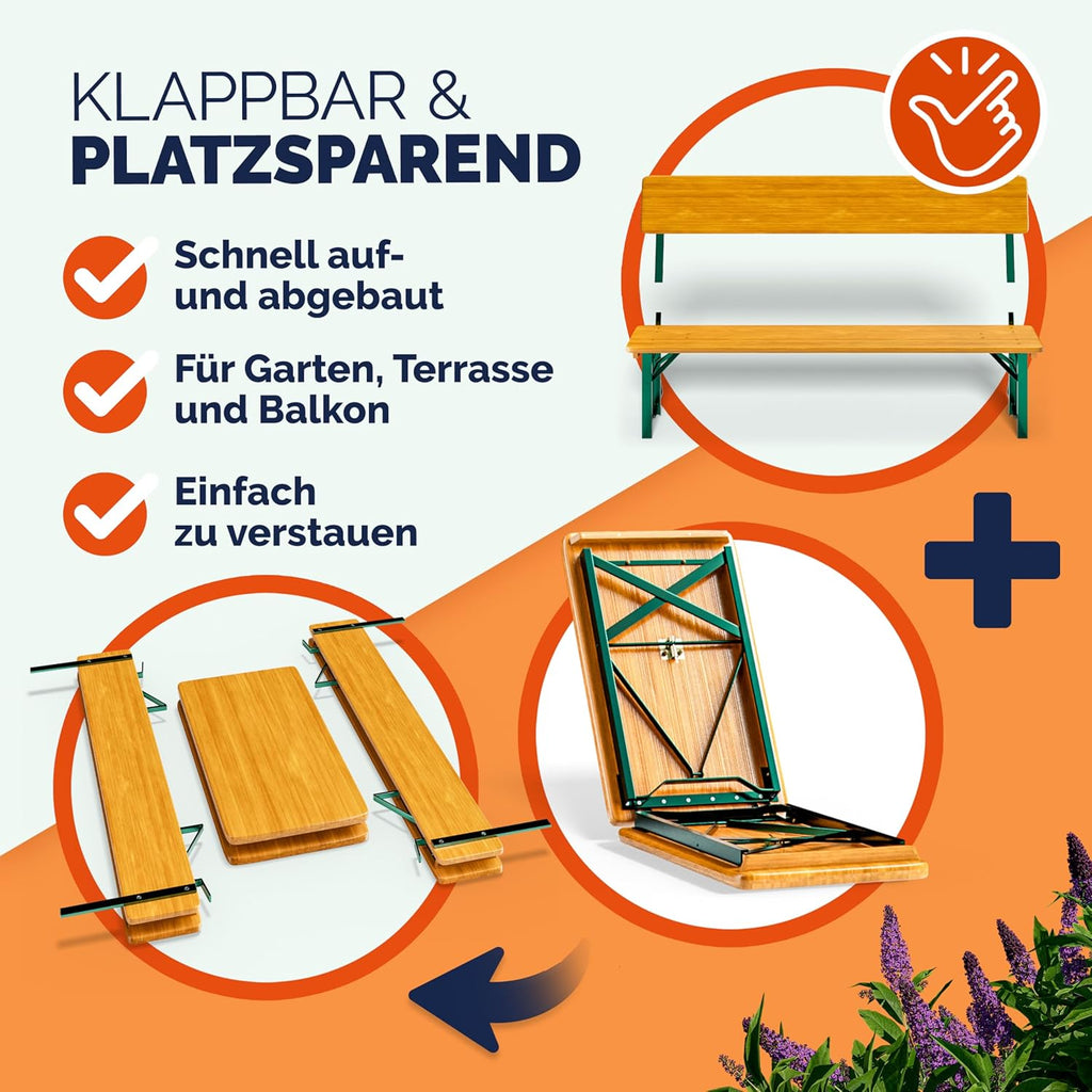 Produktbild: Casaria® Bierzeltgarnitur mit Lehne 170 cm Klappbar Stabil 2 – mit Zubehör