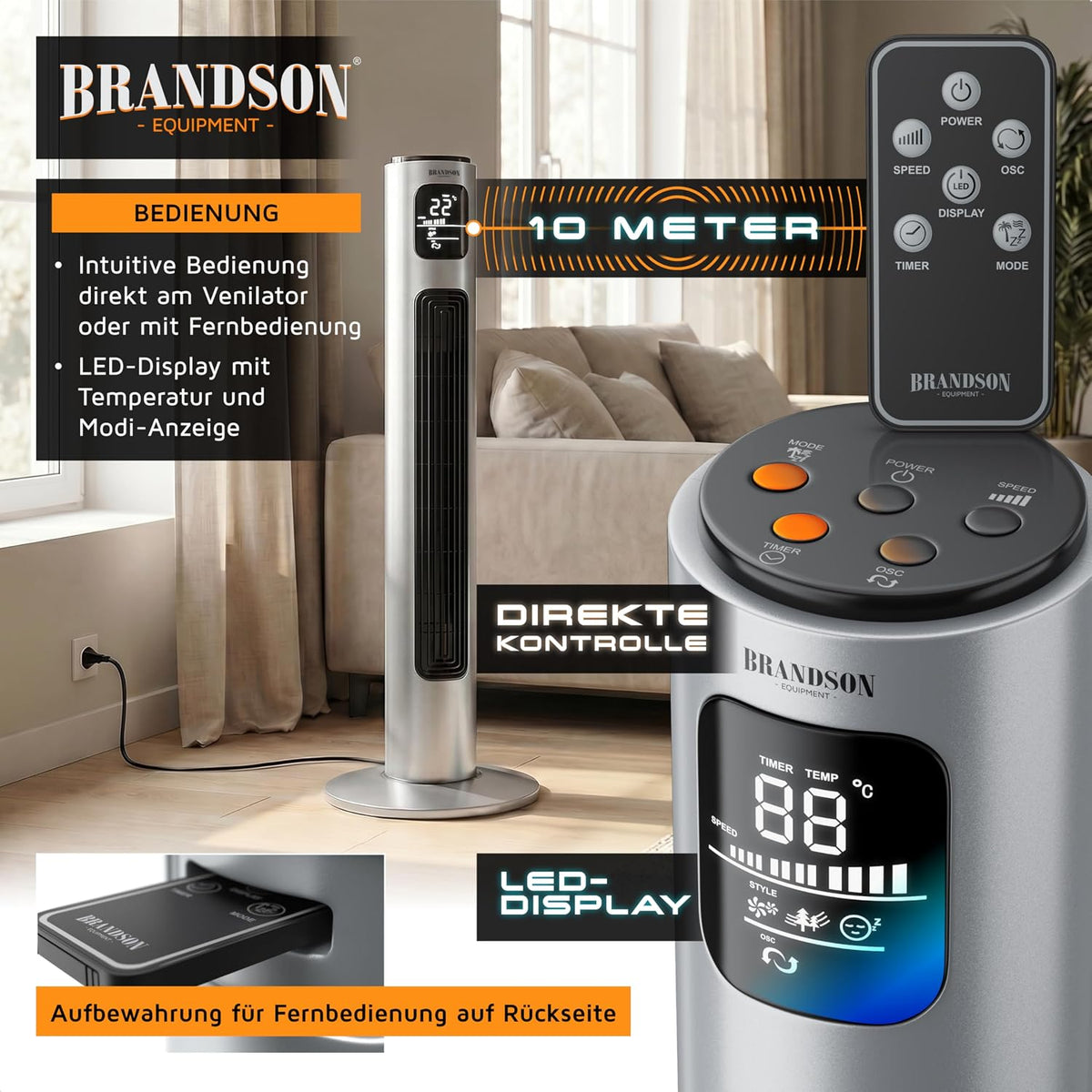 Brandson - Turmventilator mit Fernbedienung 96 cm - Preisträ – Seitenansicht 12/13