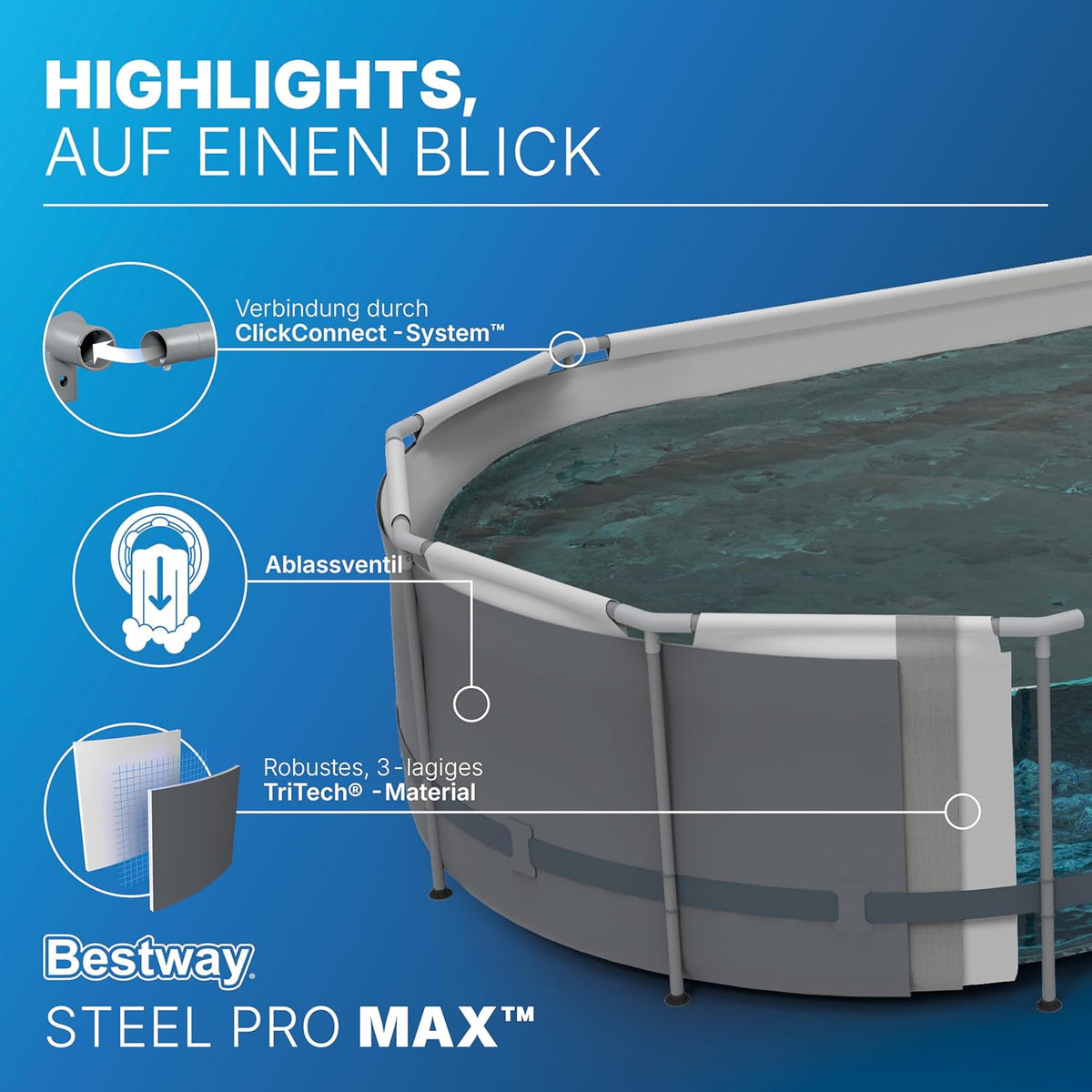 Bestway Power Steel Pool Oval – Maße und Ausstattung