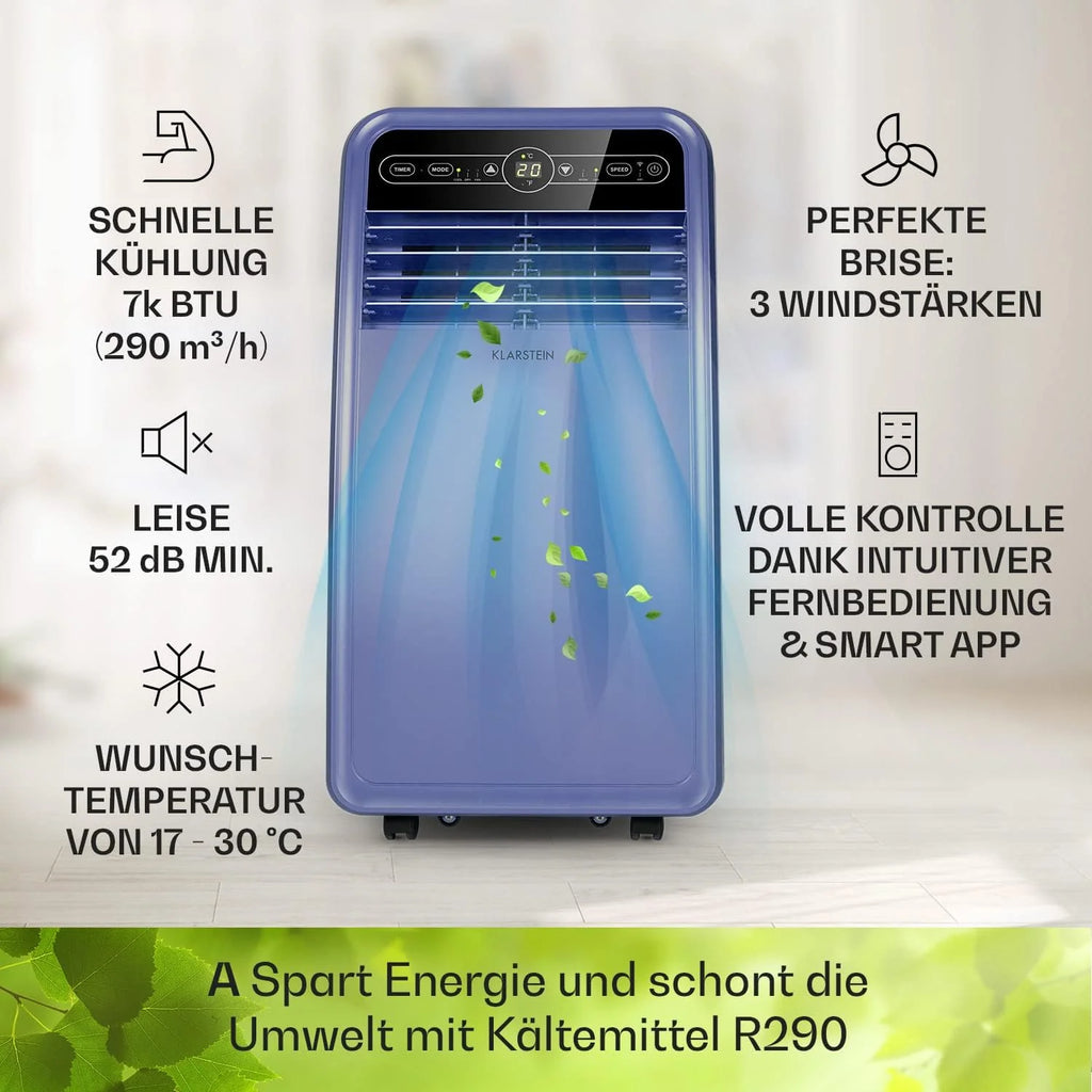 Produktbild: Klarstein Mobile Klimaanlage mit Abluftschlauch – Anschluss und Kabel