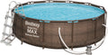 Power Steel Deluxe Piscine tubulaire ronde avec cadre en acier solide Kit complet Aspect rotin 366 x 100 cm,Marron