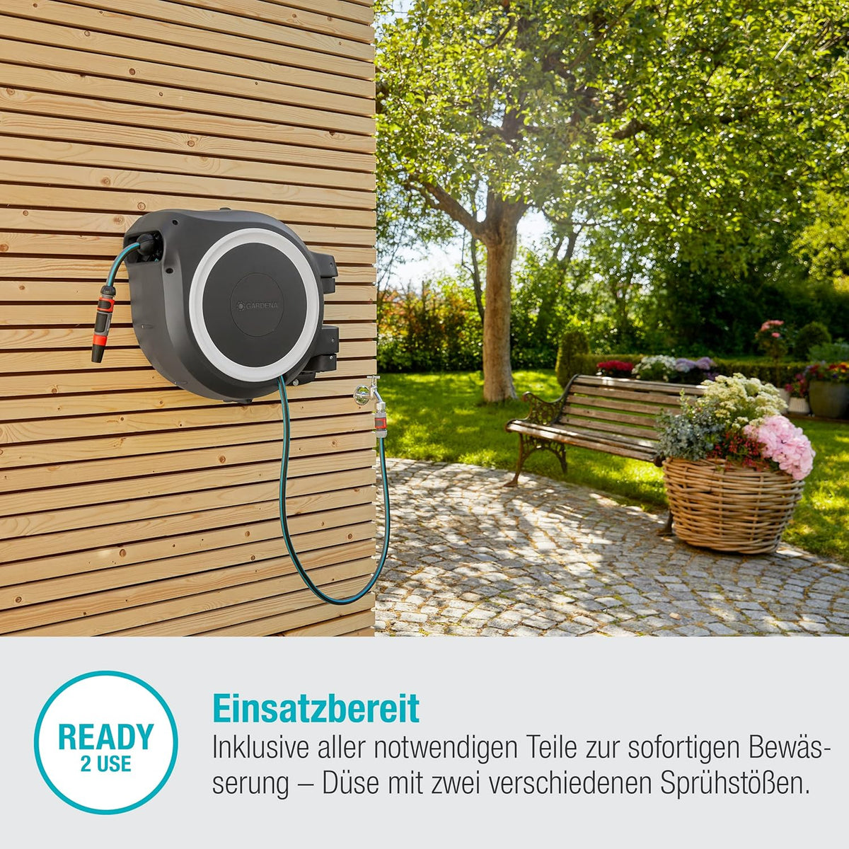 Gardena Original Wand-Schlauchbox RollUp L (weiß) 30 m: flex – Frontalansicht 4/8
