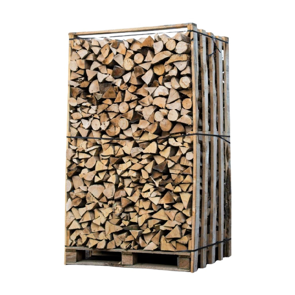 Dubbelhoge krat gekloofd brandhout van 2 m³ op een pallet