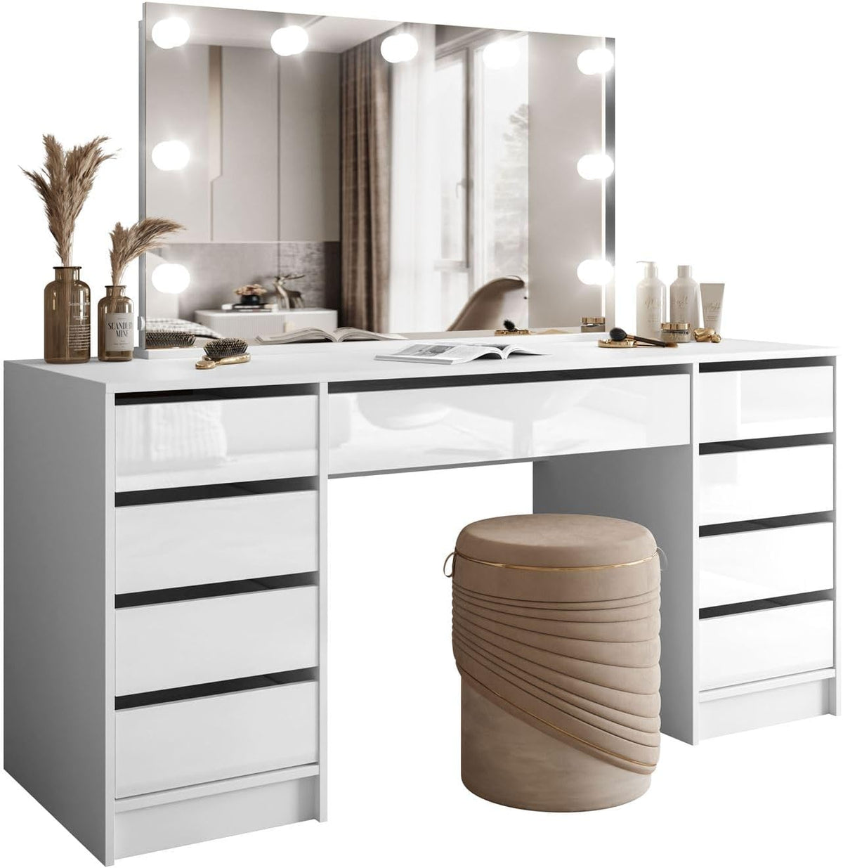 Lookway Schminktisch MADA Elite II mit LED-Spiegel, wandmontiert, Hochglanz