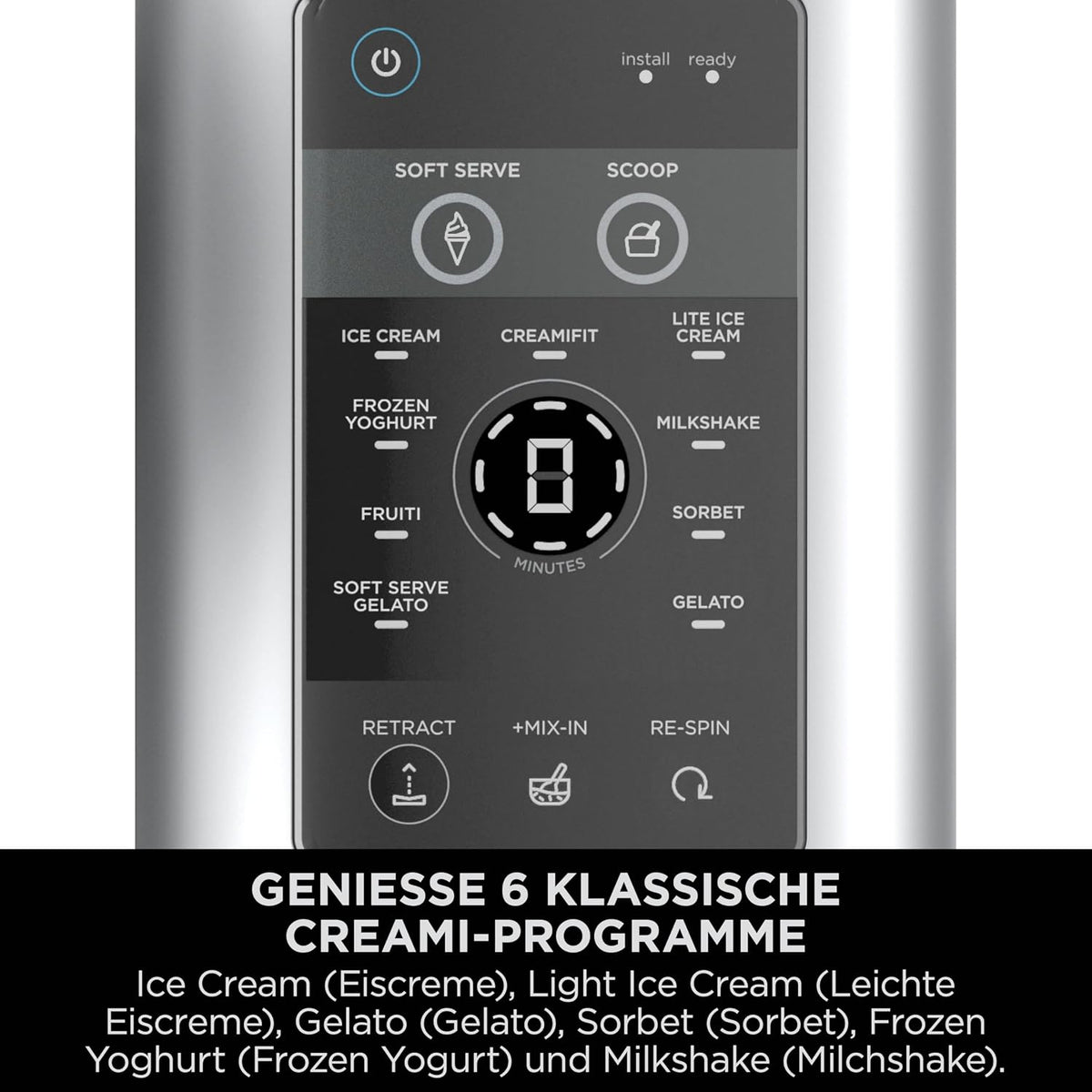 Produktbild: Ninja CREAMi Scoop & Swirl Eismaschine mit 2 Behältern – Detailansicht Bedienelemente