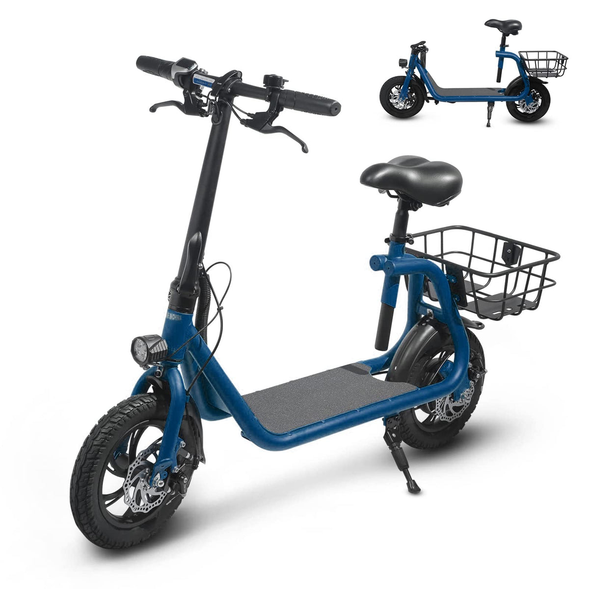 SEHOMY elektrische scooter met zitje en 12 inch wielen, overzicht