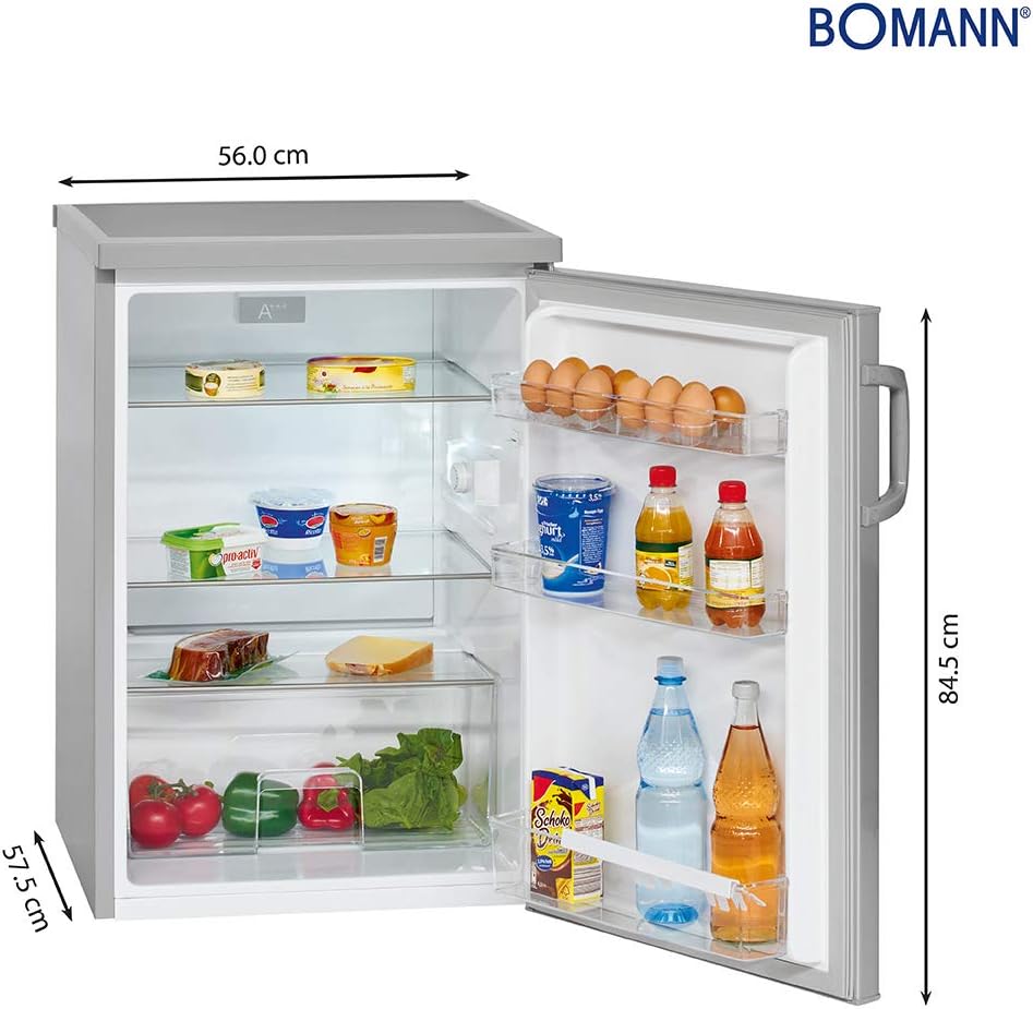 Bomann Réfrigérateur 133L inox VS2195-1-inox, Capacité nette : 133 litres, éclairage intérieur à DEL, Contr?le de la température en continu, 3 clayettes en verre
