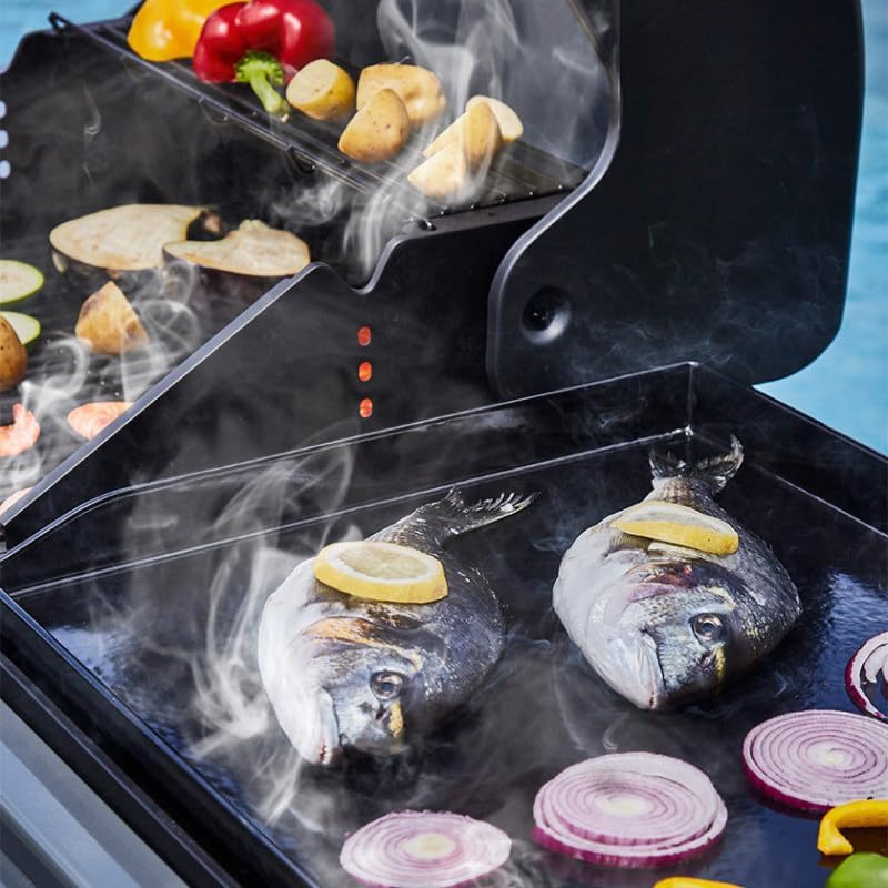 BRASERO - Barbecue Bi-Energy Gun Metal XL - Barbecue Charbon et Plancha 60 x 42 cm à gaz avec br?leur latéral -12,95 KW