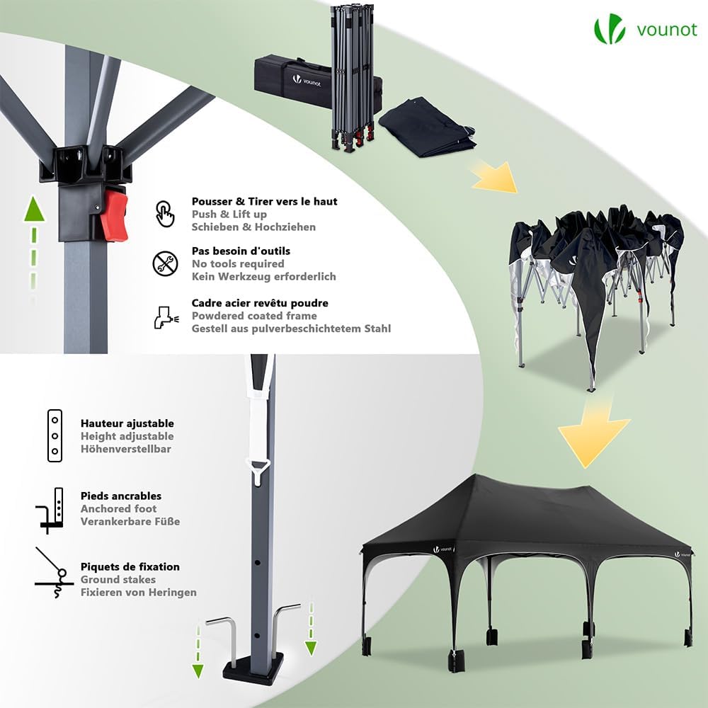 VOUNOT? Tonnelle de Jardin Extérieur 3x6m Barnum Pliant avec 6 Parois Amovibles et 6 Sacs de Sable Tente de Reception Imperméable et Anti-UV pour Camping Festival Mariage Sac de Transport Inclus Noir
