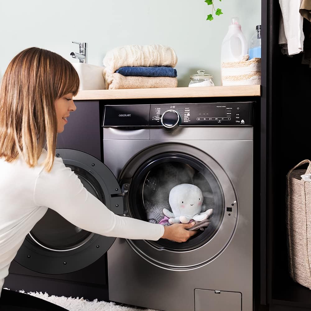 Cecotec Lave-linge 12 kg Chargement Frontal Bolero DressCode 121000 Steel. 1400 tr/min max réglables, 2000 W, certification WoolMark, moteur Inverter Plus, 14 programmes, Spa Care, départ différé.