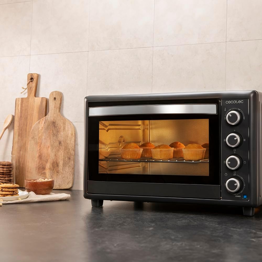 Cecotec Four Convection de Table de 60 Litres Bake&Toast 6090 Black Gyro, 2200 W, Lumière Intérieure, 12 Fonctions, Température Jusqu’à 230o, Porte à Double Verre, Inclut Tournebroche