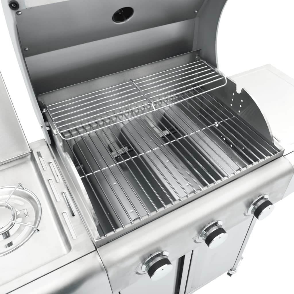 Furniture Select-Barbecue à gaz avec 4 br?leurs en acier inoxydable Argenté